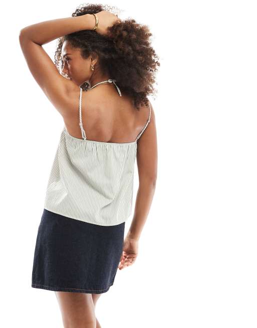 ASOS DESIGN tie detail volume cami in stripe, 4 of 4