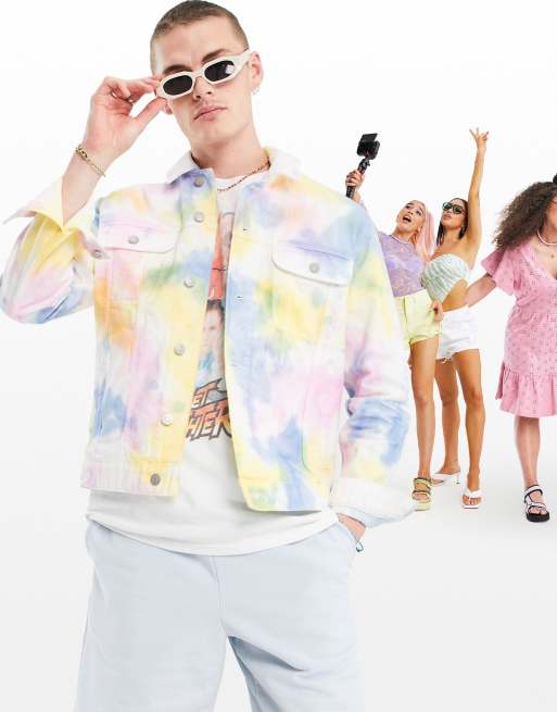 ASOS DESIGN tie dye denim jacket in rainbow wash