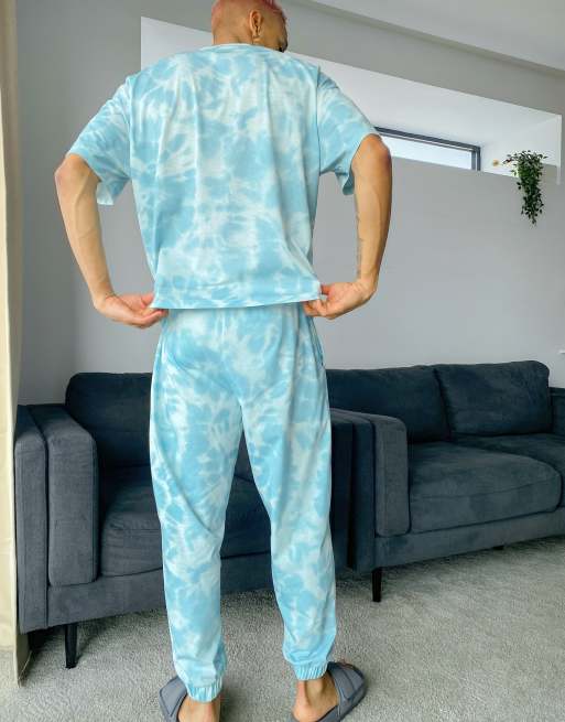 ASOS DESIGN tie dye lounge pyjama set in blue