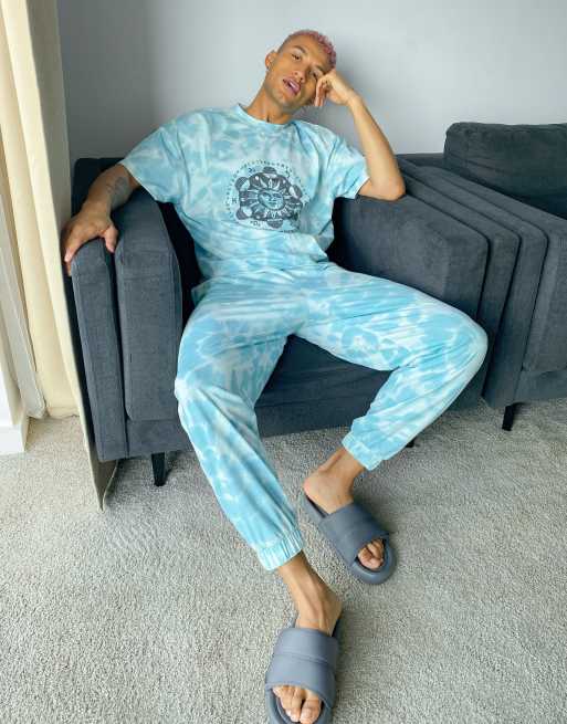 ASOS DESIGN tie dye lounge pyjama set in blue