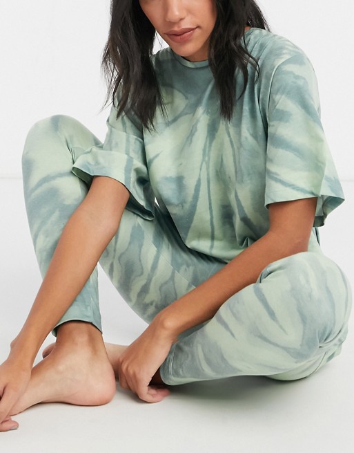 ASOS DESIGN tie dye oversized tee & legging pyjama set in green