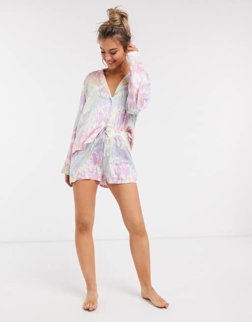 ASOS DESIGN tie dye paint modal shirt short pyjama set