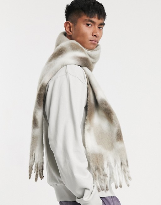 ASOS DESIGN scarf in white and grey tie dye with tassels