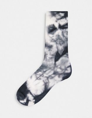 ASOS DESIGN tie dye sports socks in black and white