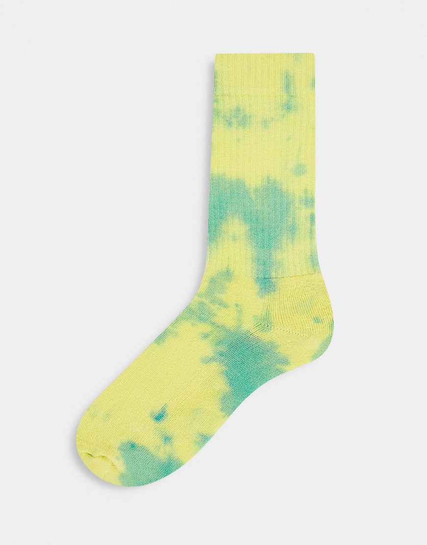 ASOS DESIGN tie dye sports socks in blue and yellow-Multi