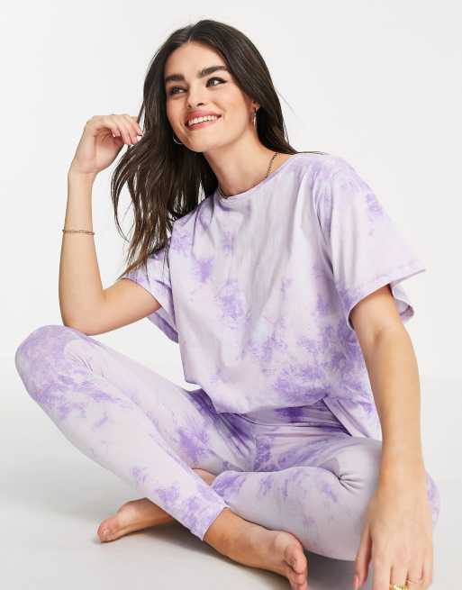 ASOS DESIGN tie dye tee legging pajama set in blue lilac