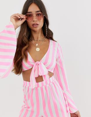 pink and white striped two piece set