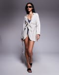 [ASOS DESIGN] ASOS DESIGN tie front beach shirt dress in neutral stripe XS Neutral Stripe