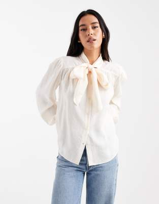 Asos Design Tie Front Blouson Blouse In White