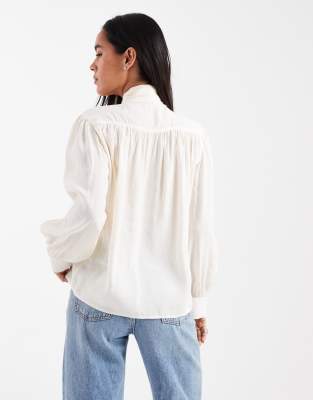 Asos Design Tie Front Blouson Blouse In White