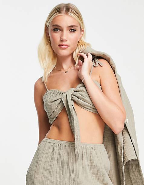 Ruched bandeau co-ord beach top in mink ASOS Damen Kleidung Tops & Shirts Tops Trägerlose Tops 