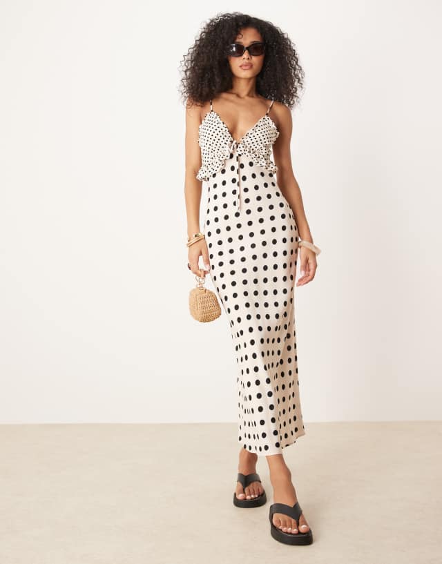 mesh dot micro ruffle midi dress Dot Lace Mesh Tiered Ruffle Maxi Dress M / Off White