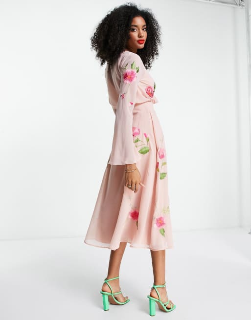 Asos pink hot sale embroidered dress