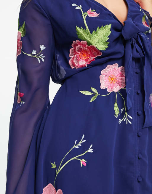 Little mistress tara navy 2025 floral embroidery midi dress