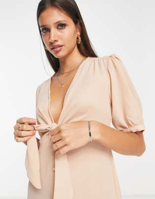 Asos design button through mini skater dress with tie sleeves best sale