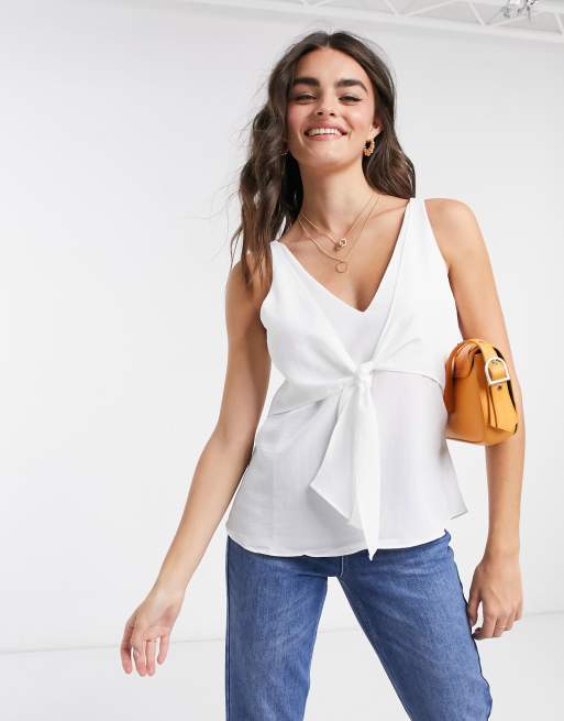 ASOS DESIGN tie front cami in ivory