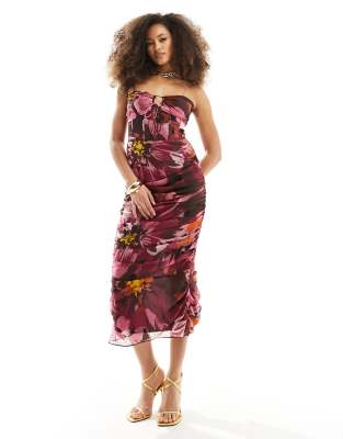 ASOS DESIGN tie front cami midi dress with ruched skirt in floral print ...