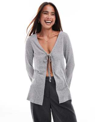 ASOS DESIGN tie front cardigan in grey