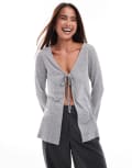 [ASOS DESIGN] ASOS DESIGN tie front cardigan in grey XS Grey