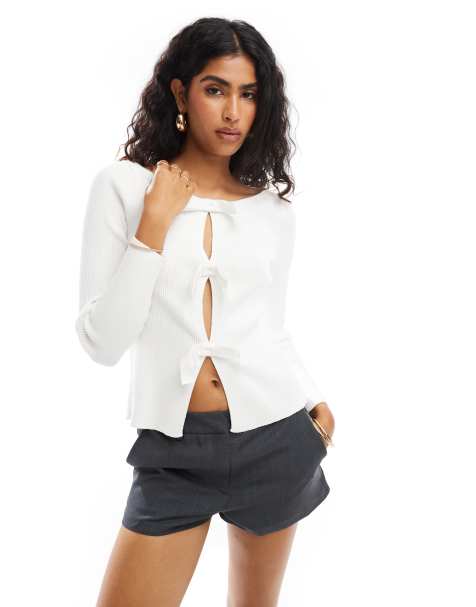 ASOS DESIGN tie front cardigan in ivory - view 1