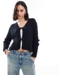 [ASOS DESIGN] ASOS DESIGN tie front cardigan with cable stitch in navy S Navy