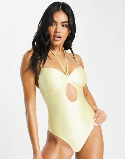 ASOS DESIGN FULLER BUST High Leg Elastic Waist Swimsuit DD-G