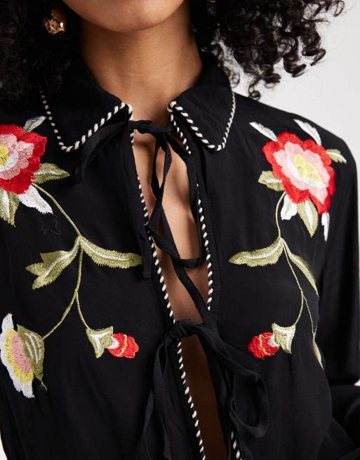 ASOS DESIGN tie front embroidery detail top - part of a set