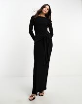 ASOS DESIGN one shoulder premium draped maxi dress with train detail in chocolate  brown