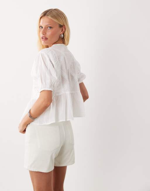 ASOS DESIGN tie front lace insert blouse in white, 4 of 4