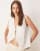 tie front linen blend vest in ecru stripes-White