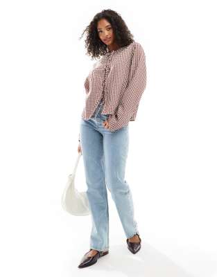 Asos Design Tie Front Long Sleeve Blouse In Multi