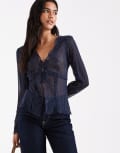 [ASOS DESIGN] ASOS DESIGN tie front long sleeve chiffon blouse in polka dot-Multi 8 Polka dot