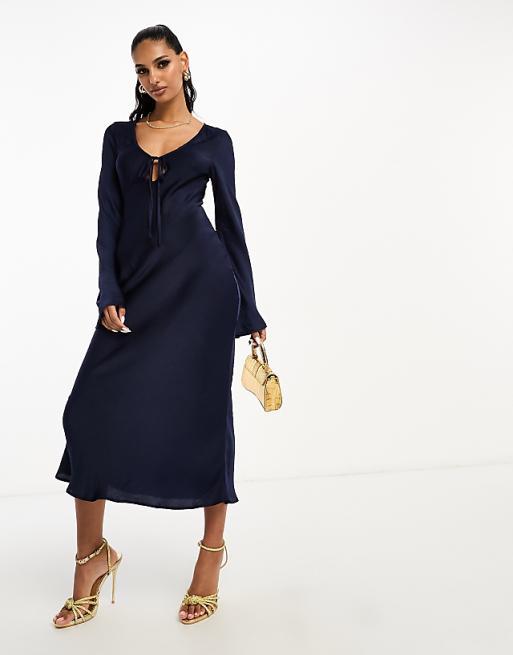 navy long sleeve midi dress Roland Mouret Collar Satin Crepe Navy Designed to provide comfort and style Cinq Sept Mckenna Midi