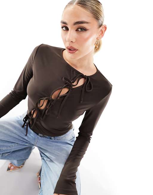 Long Sleeve Top in Black with Choc Trim Long Sleeve Top in Black with Choc Trim