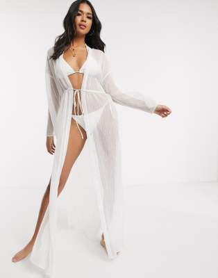 white maxi beach kimono