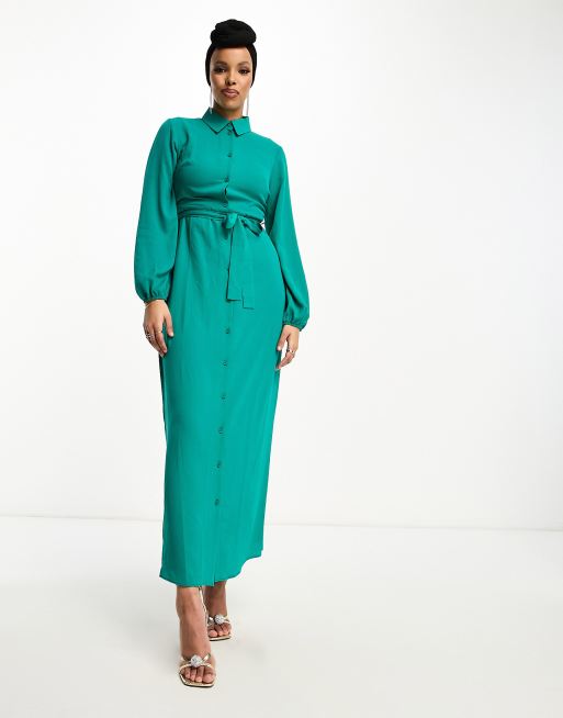 ASOS DESIGN tie front maxi shirt dress in green