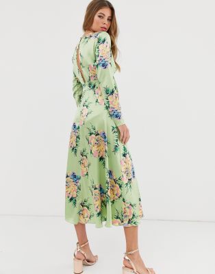 asos design floral tie back midi dress