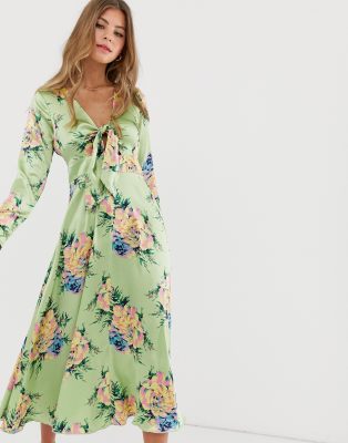 floral tie front midi dress