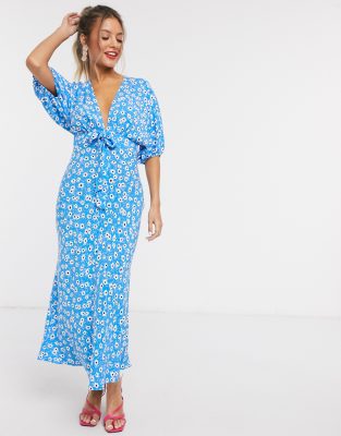 floral tie front midi dress