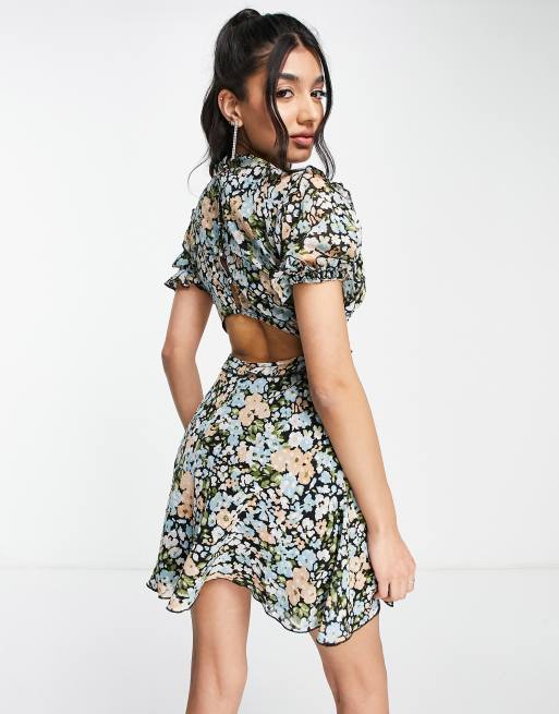 ASOS DESIGN tie front mini dress with ruffle skirt in floral print, 2 of 4