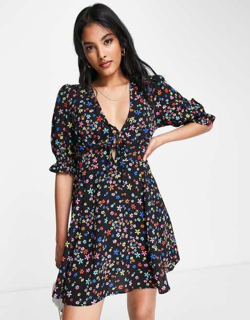 Asos black on sale floral tea dress