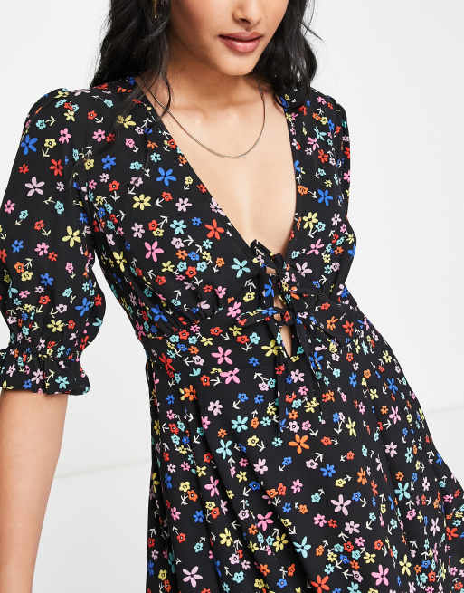 Asos black clearance floral tea dress