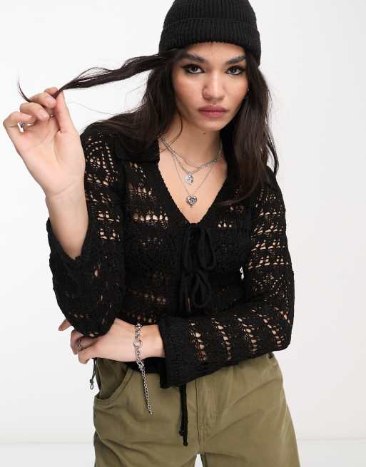 Black on sale pointelle cardigan