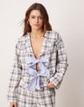 [ASOS DESIGN] ASOS DESIGN tie front pyjama top in blue brushed check (part of a set)-Multi M Blue Check