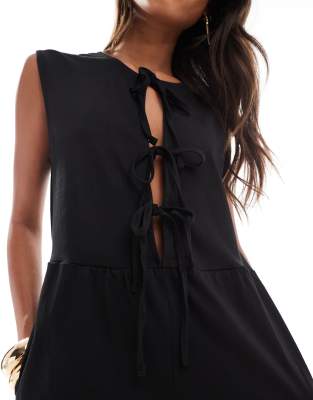 Asos Design Tie Front Romper In Black