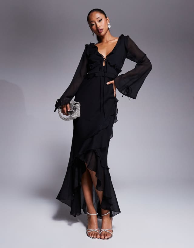 black high low ruffle dress ASOS DESIGN tie front midaxi with hem in Iron Low Heat SHOES / SANDALS Long Sleeve Maternity Maxi SIZE:6 to 12 Months