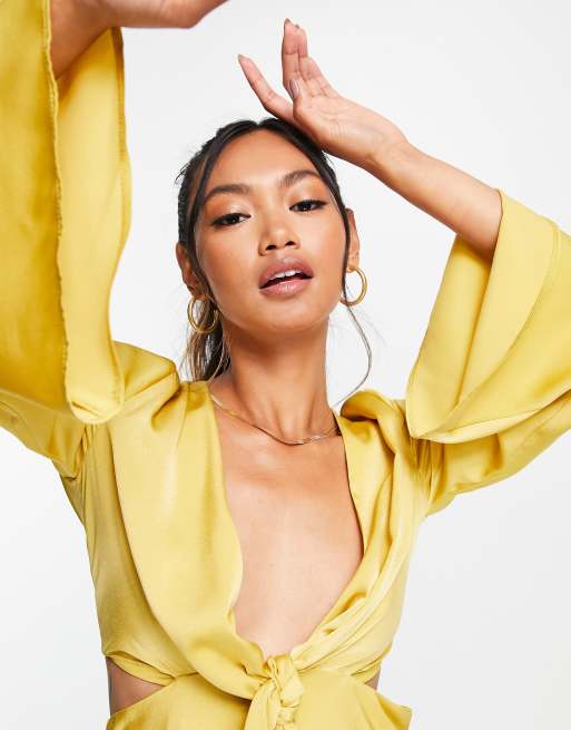 Asos yellow silk dress online