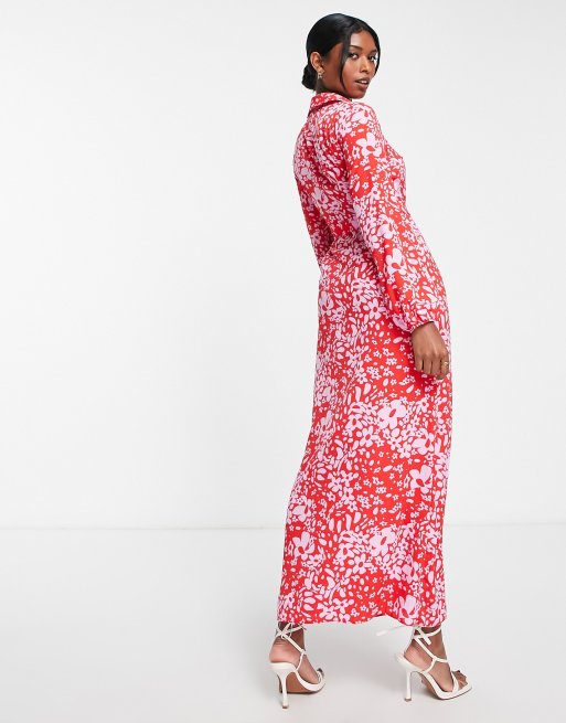 Red daisy print store dress