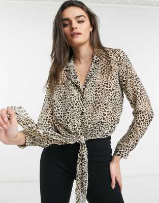 ASOS DESIGN tie front shirt in animal heart print-Multi