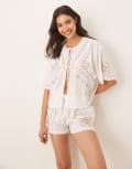 [ASOS DESIGN] ASOS DESIGN Tie front short sleeve shirt and shorts set with placement embroidery in ivory-White 8 IVORY